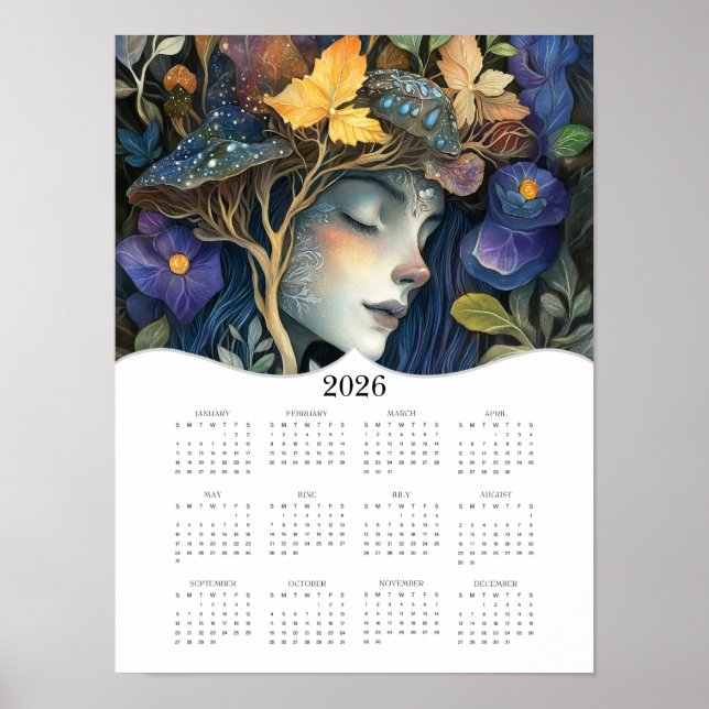 Poster 2026 Fantasy Nature Woman Cheio Wall Calendar (Frente)