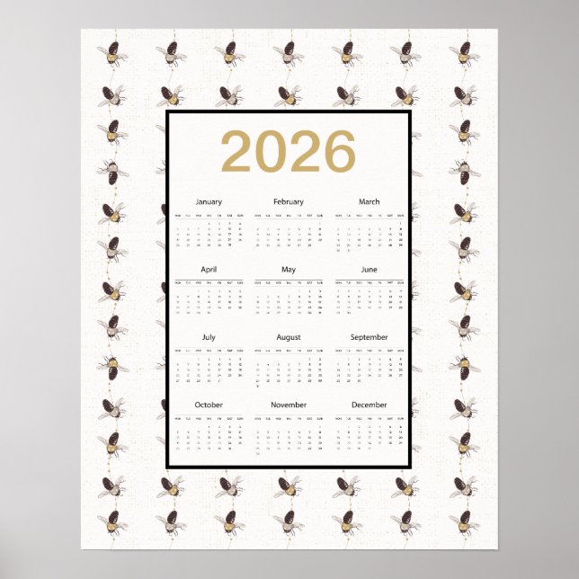 Poster 2026 Full Year Bees Calendar (Frente)