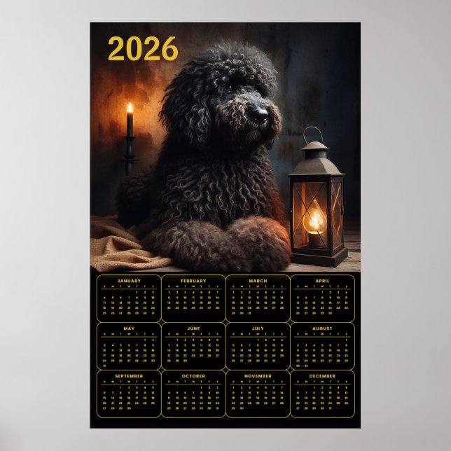Poster 2026 Goldendoodle with Lantern and Candle Calendar (Frente)