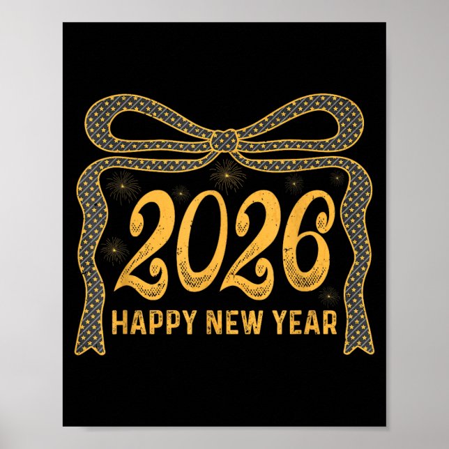 Poster 2026 Happy New Year Bow Fireworks Celebration Desi (Frente)