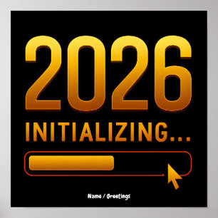 Poster 2026 Inicializando Progresso Dourado Futurista Ver