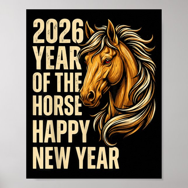 Poster 2026 Year Of The Horse Happy Chinese New Year Fire (Frente)