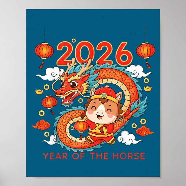 Poster 2026 Year Of The Horse Lunar New Year Chinese  (Frente)