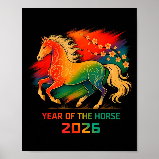 Poster 2026 Year Of The Horse Vibrant Zodiac Blossom Art  (Frente)