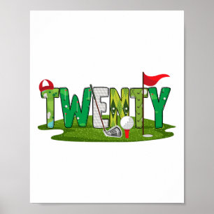 Poster 20 Birthday Golf Theme 20 Anos Crianças Velhas Esp
