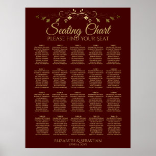 Poster 20 Gráfico de Assentos de Casamento Dourado e Bor