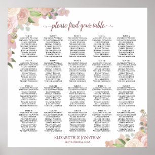 Poster 20 Gráfico de Assentos de Casamento Floral Cor-de-