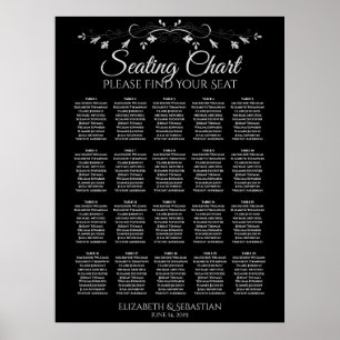 Poster 20 Gráfico de Assentos de Casamento Negro Elegante