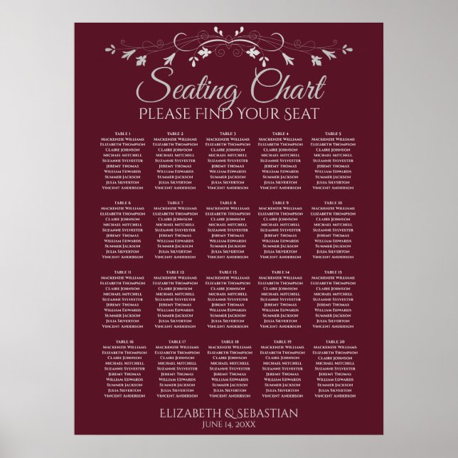 Poster 20 Gráfico de Casamento de Borgonha Elegante da Me (Frente)