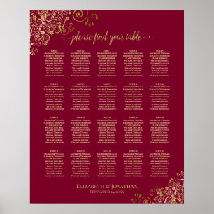 Poster 20 Mesa Elegante Carta de Assentos Burgundy & Dour