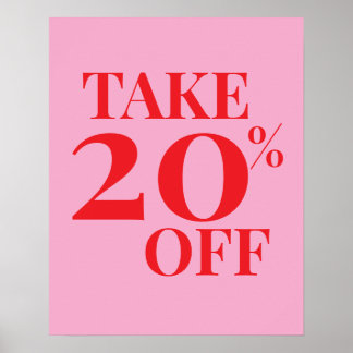 Poster 20% Off Sale Sign, Pink and Red Sale