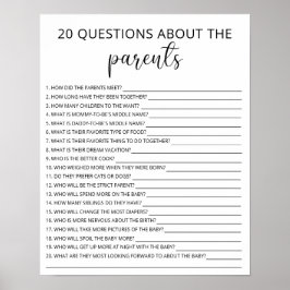 Poster 20 Perguntas sobre o jogo de chá de fraldas dos Pa