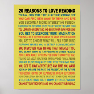Poster 20 razões para o amor ler livros
