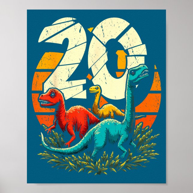 Poster 20th Birthday Trex Dinosaur 20 Year Old Boy Girl  (Frente)