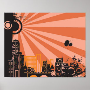 Póster 20x16 Abstrato Orange City Wall Art