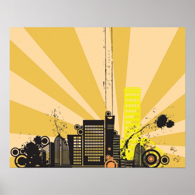 Póster 20x16 Abstrato Yellow City Wall Art (Frente)