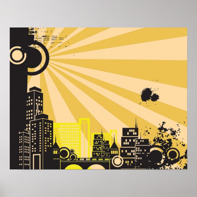 Poster 20x16 Abstrato Yellow City Wall Art (Frente)