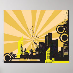 Póster 20x16 Abstrato Yellow City Wall Art