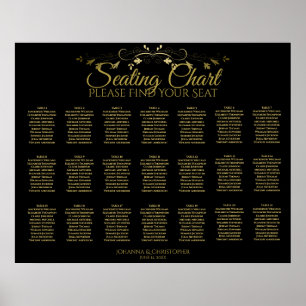 Poster 21 Gráfico de Assentos de Casamento Negro Flourish