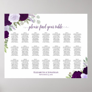 Poster 21 Gráfico de Assentos Florais Boho Boho Mesa Roxo