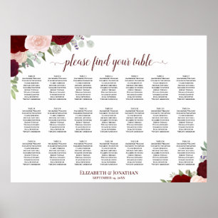 Poster 21 Gráfico de Assentos Florais do Boho Blush Blush