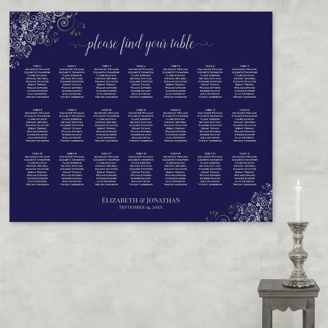 Poster 21 Gráfico de Casamento de Mesa Prata no Marinho A (On Wall with Candle)