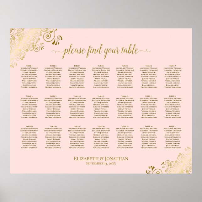 Poster 21 Gráfico Sentado de Casamento de Mesa Rosa Esbra (Frente)