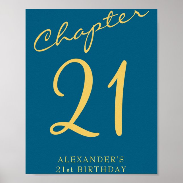 Poster 21st Birthday Party Gold Script Blue  (Frente)