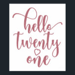 Poster 21st Birthday Women Hello 21 Cute 21 Years Old<br><div class="desc">21st Birthday Women Hello 21 Cute 21 Years Old - The perfect and cute 21st birthday gift for women! Makes a great outfit or decoration for a birthday party. Awesome gift for your friend or wife,  sister,  daughter or niece!</div>