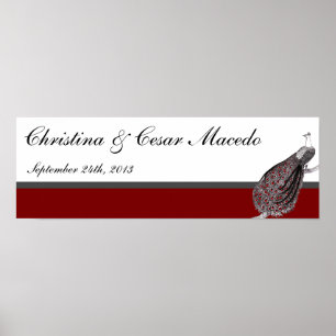 Poster 22,5"x7,5" - Pavão Vermelho Preto Personalizado