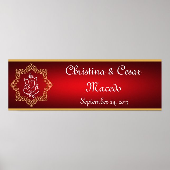 Poster 22,5"x7,5" personalizado Lord Ganesha/Hindu Red Sp (Frente)