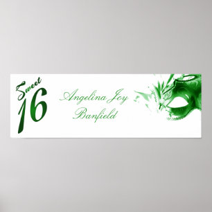 Póster 22,5" x7.5" personalizaram o verde do doce 16 da