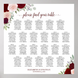 Poster 22 Gráfico de Assentos de Casamento Floral Vermelh