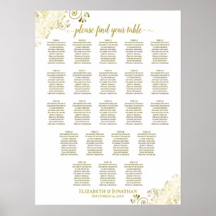 Poster 22 Gráfico de Casamento de Mesa Brancos e Dourados