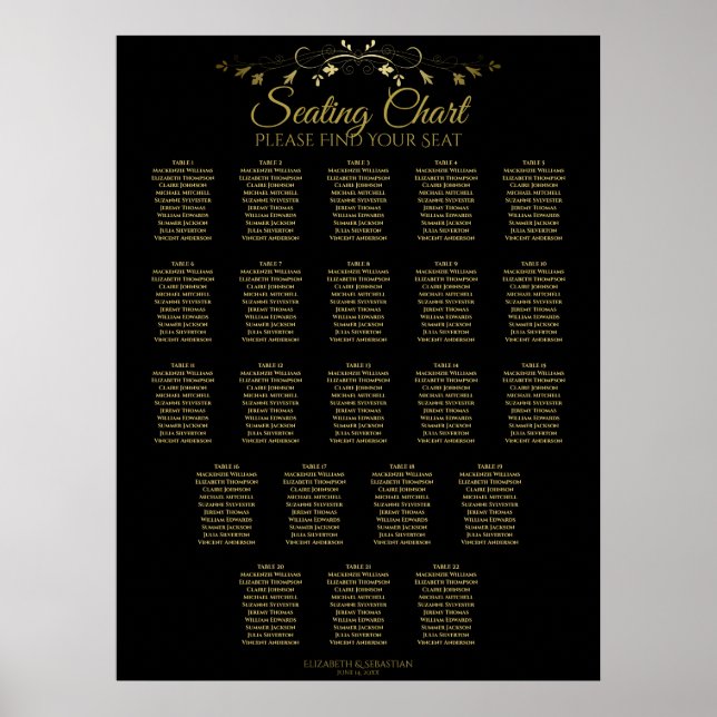 Poster 22 Gráfico Simples Dourado de Casamento Negra (Frente)