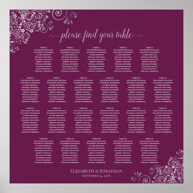 Poster 22 Mesa Carta de Assentos de Casamento Lacy Prata  (Frente)