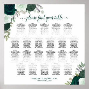 Poster 22 Mesa Emerald Boho Floral Wedding Seating Chart