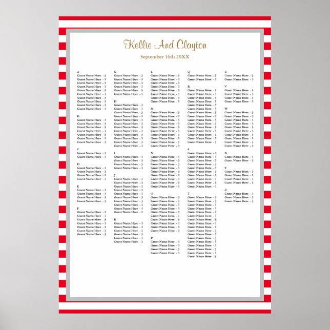 Poster 240 Gráfico de Casamento de Stripes Vermelhas/Bran (Frente)