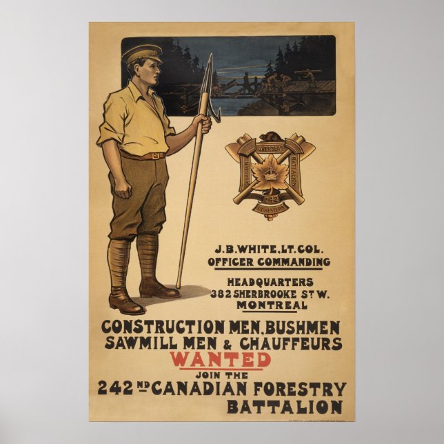 Poster 242º Batalhão Florestal Canadense1915 (Frente)