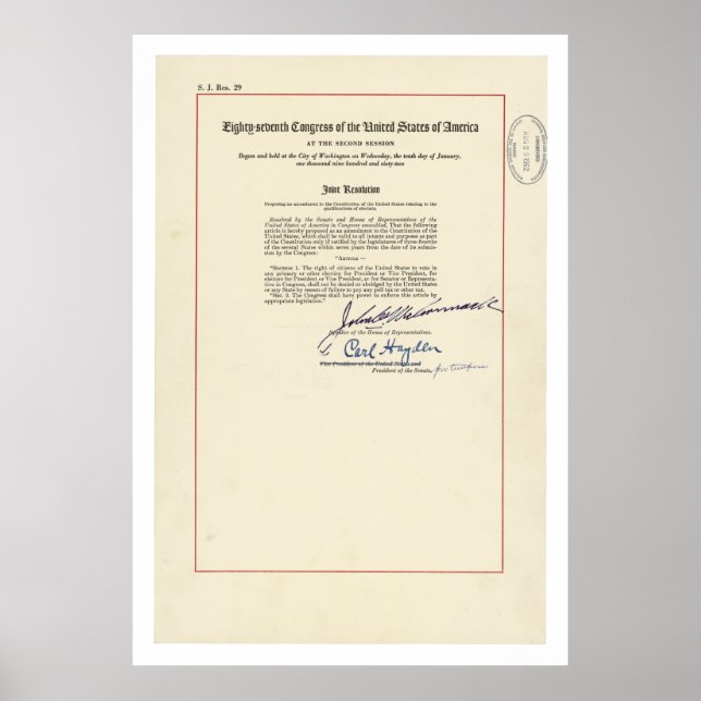 Póster 24.ª Emenda ORIGINAL Constituição dos EUA (Frente)