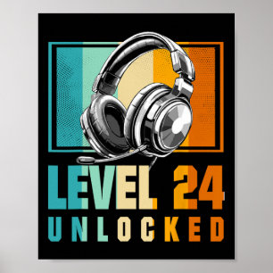 Poster 24.º Aniversário Jogo Jogador de Vídeo Nível 24 De