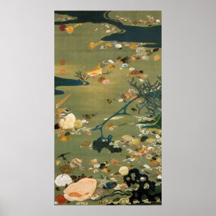 Poster 24. 貝甲図, escudos do 若冲, Jakuchū, arte d