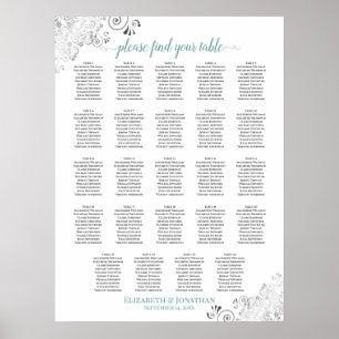 Poster 24 Gráfico de Assentos de Casamento Chic Branco e
