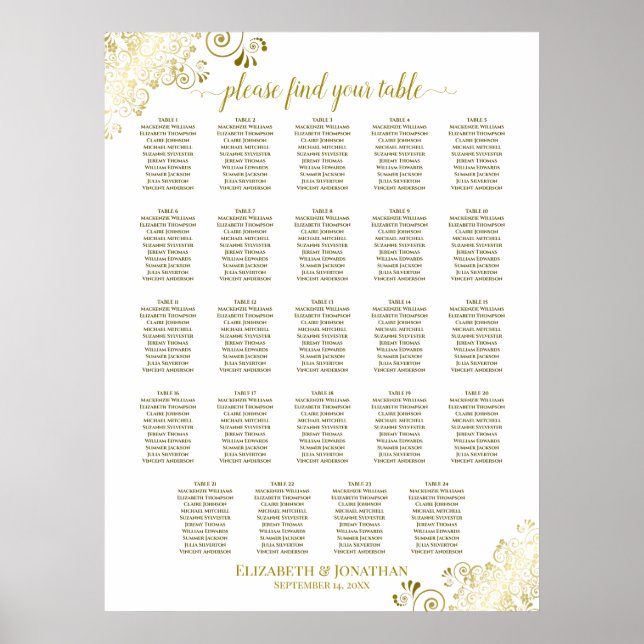 Poster 24 Gráfico de Assentos de Casamento Chic Dourado e (Frente)