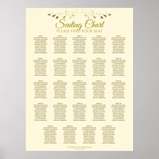 Poster 24 Gráfico de Assentos de Casamento de Chic Dourad (Frente)