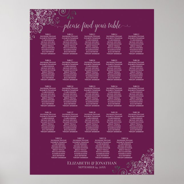 Poster 24 Gráfico de Assentos de Casamento de Mesa Prata  (Frente)