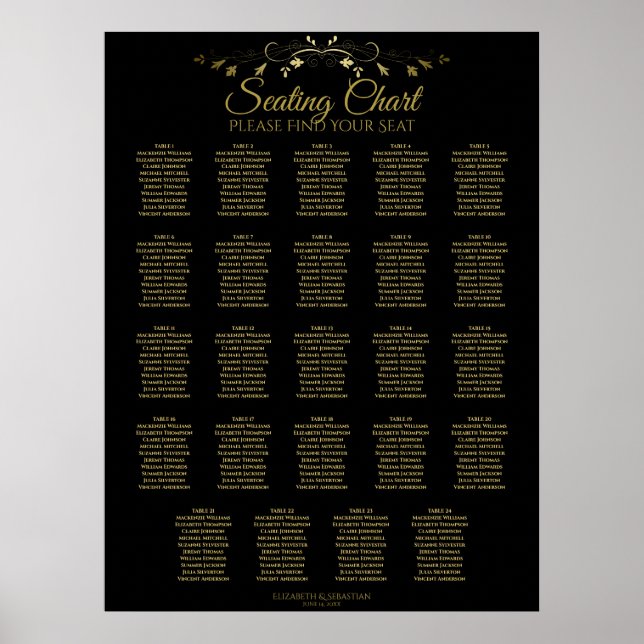 Poster 24 Gráfico de Assentos de Casamentos Dourados e Ne (Frente)