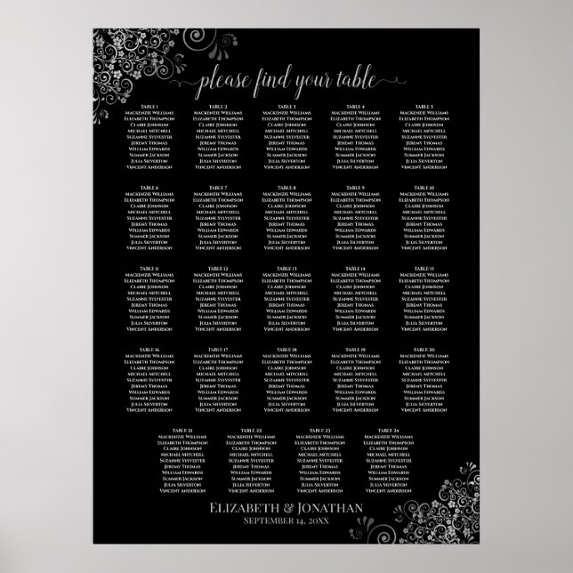 Poster 24 Gráfico de Assentos de Casamentos Mesas Prata e (Frente)