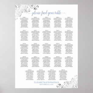 Poster 24 Gráfico de Casamento Chic Branco e Azul Mesa