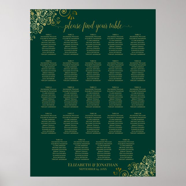 Poster 24 Gráfico de Casamento Dourado Emerald Green da M (Frente)